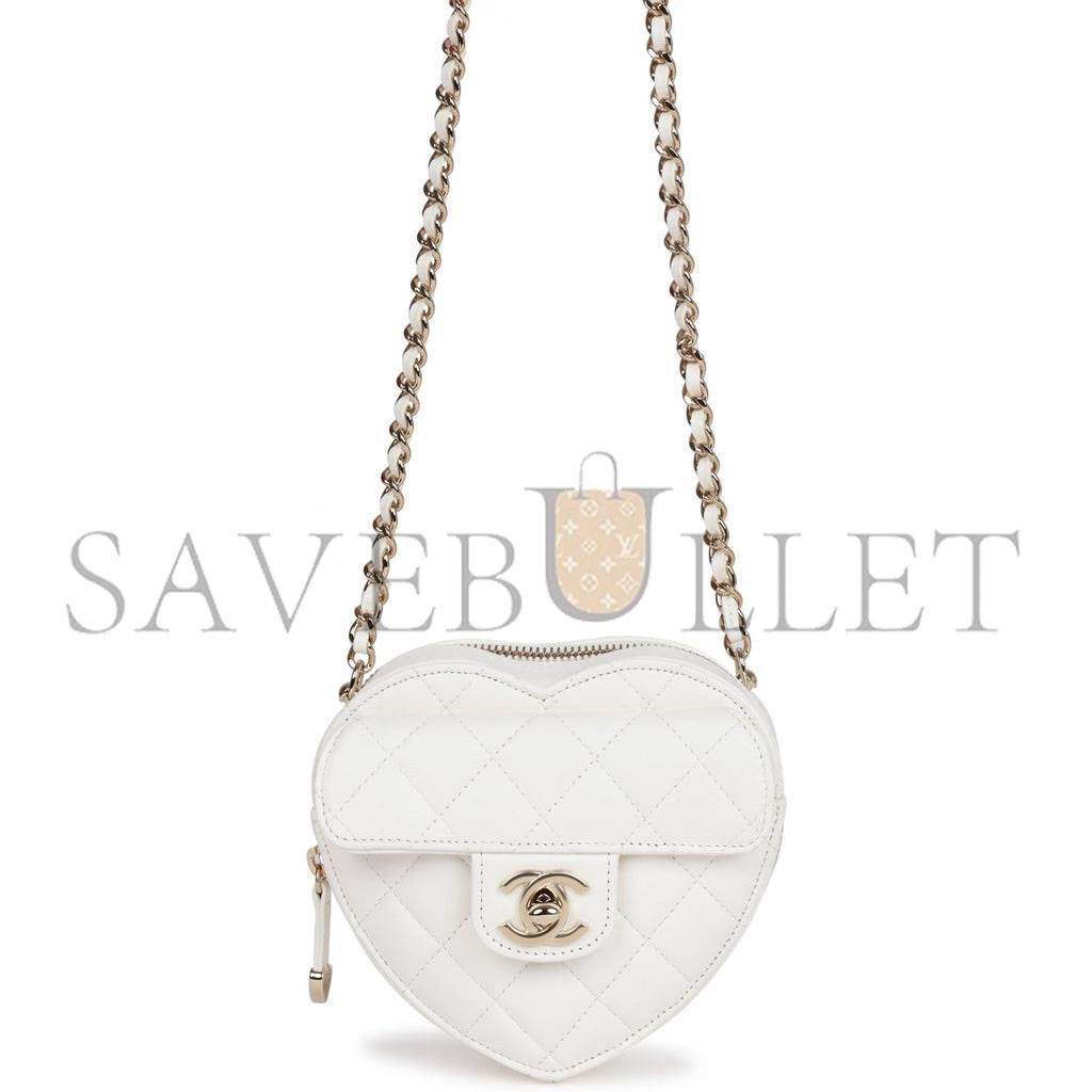 CHANEL CC IN LOVE HEART CLUTCH WITH CHAIN WHITE LAMBSKIN LIGHT GOLD HARDWARE (13*13*5cm)