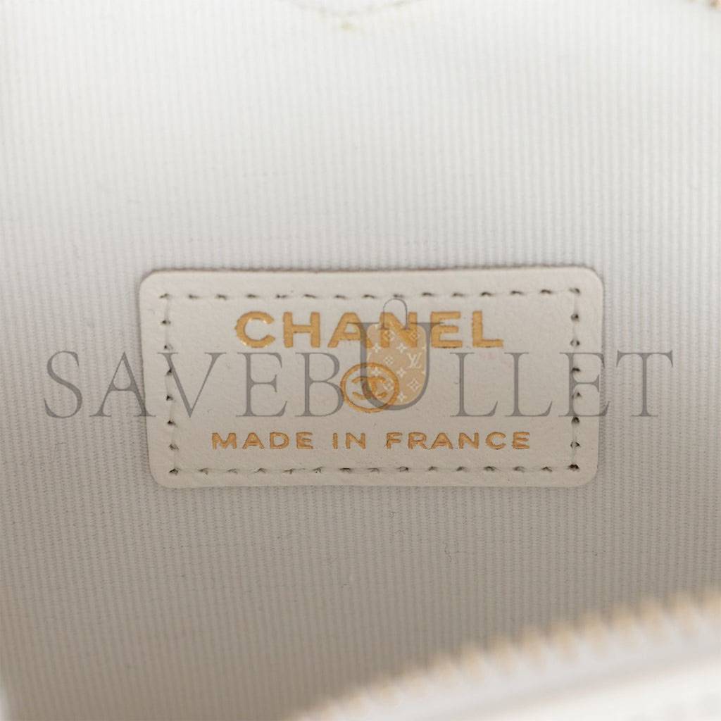 CHANEL CC IN LOVE HEART CLUTCH WITH CHAIN WHITE LAMBSKIN LIGHT GOLD HARDWARE (13*13*5cm)