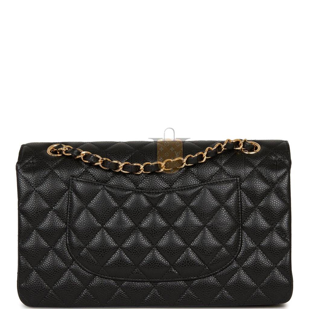 CHANEL MEDIUM CLASSIC DOUBLE FLAP BAG BLACK QUILTED CAVIAR GOLD HARDWARE (25*15*7cm)