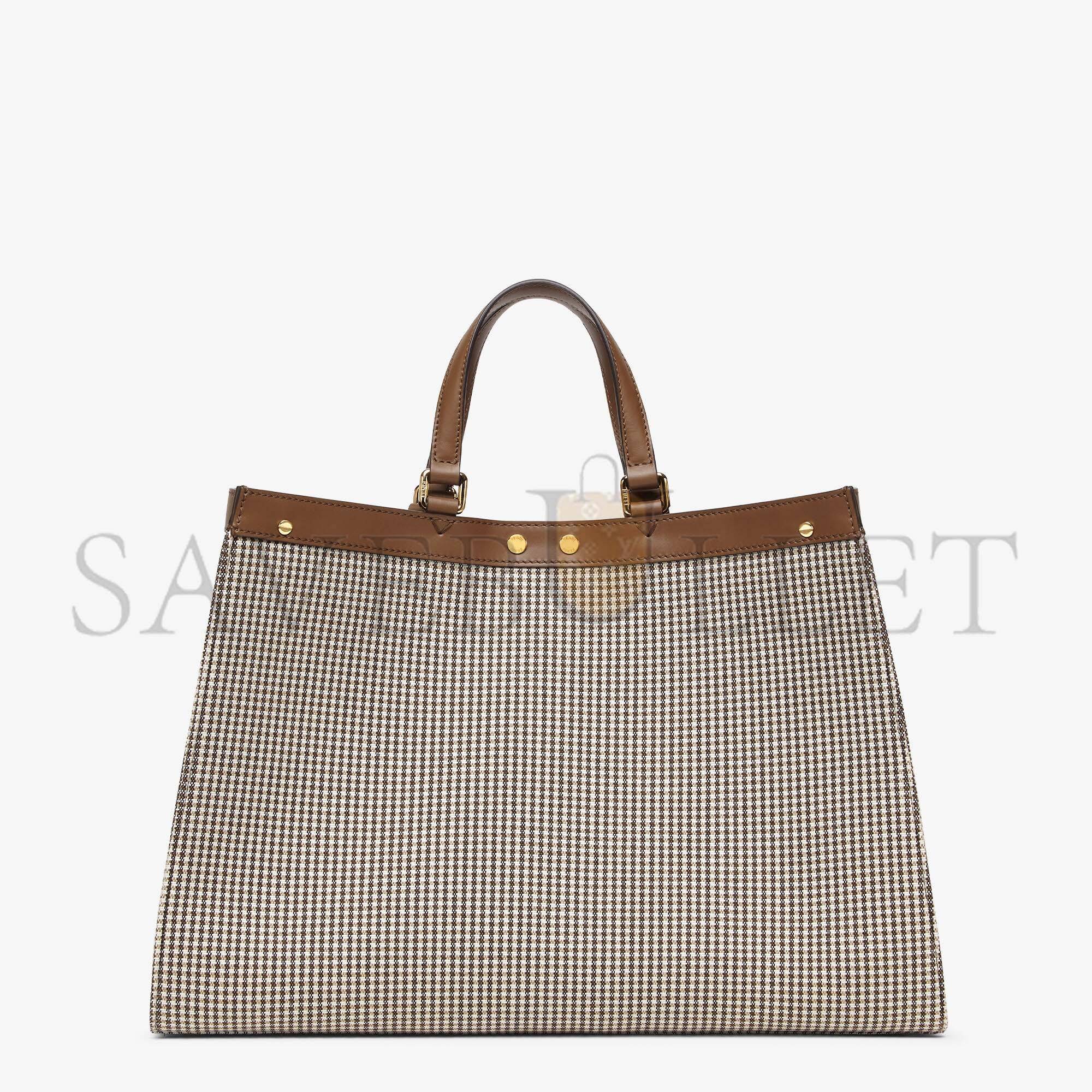 FENDI X-TOTE - BROWN HOUNDSTOOTH WOOL SHOPPER WITH FF EMBROIDERY 8BH374AKRZF1IRG (41*29.5*16cm)