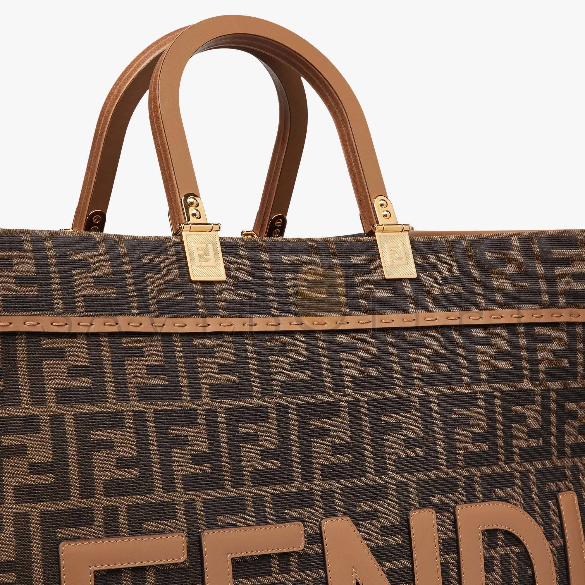 FENDI SUNSHINE LARGE - BROWN FF JACQUARD FABRIC SHOPPER 8BH372ALVYF1GE3 (40.5*35*21.5cm)