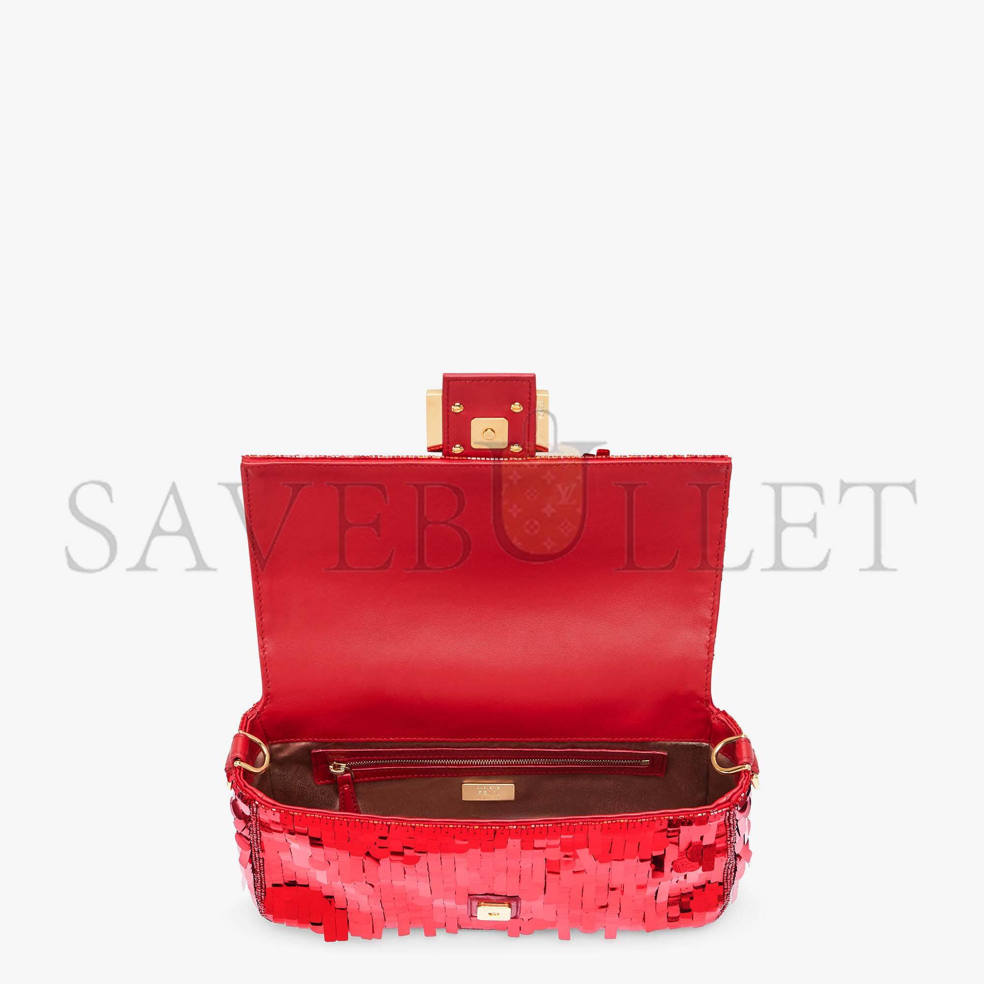 FENDI BAGUETTE - RED SEQUIN AND LEATHER BAG 8BR600AMP0F0V3L (27*15*6cm)