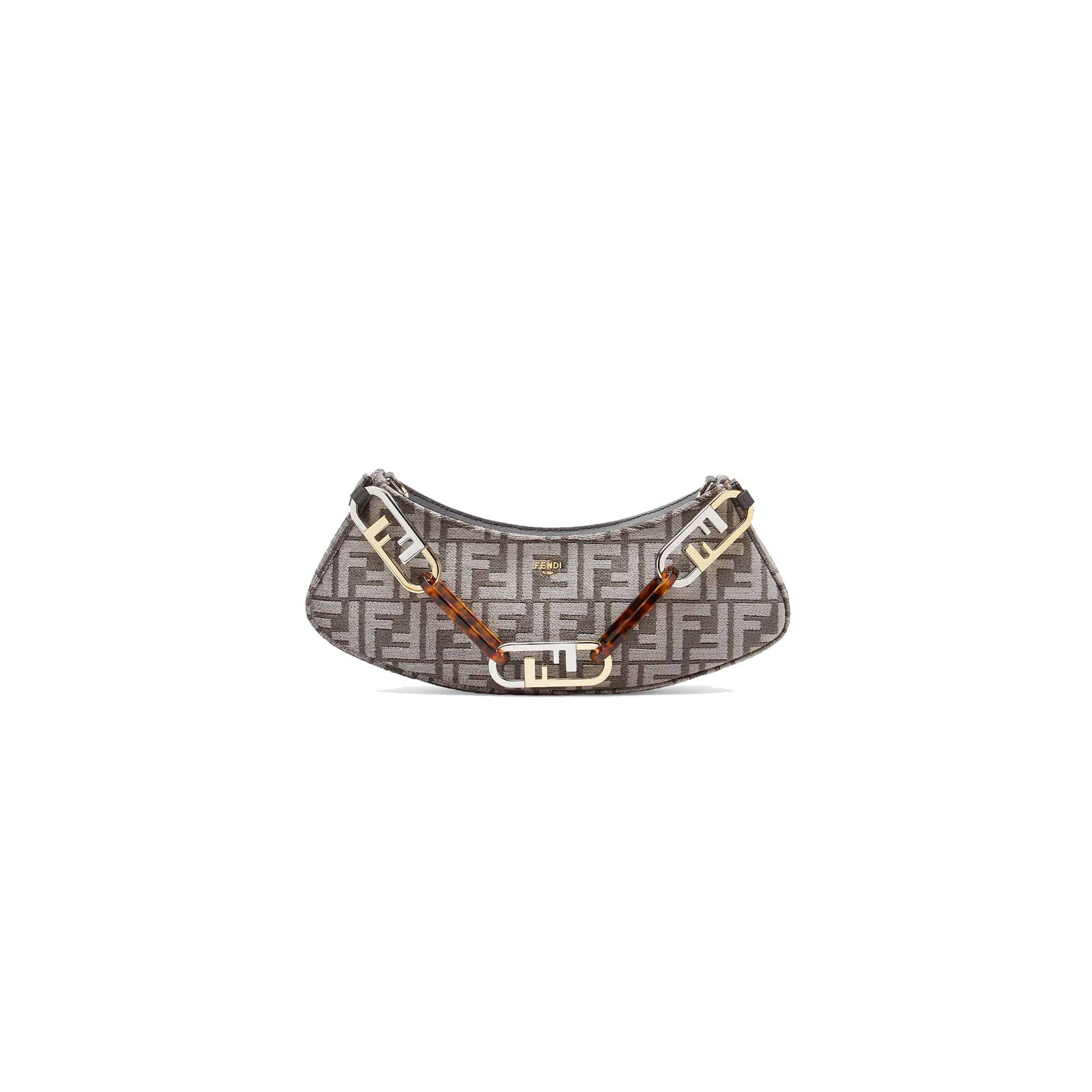 FENDI O’LOCK SWING - DARK GRAY TAPESTRY FABRIC POUCH 8BS068AL9QF1IVG (32*11*5cm)