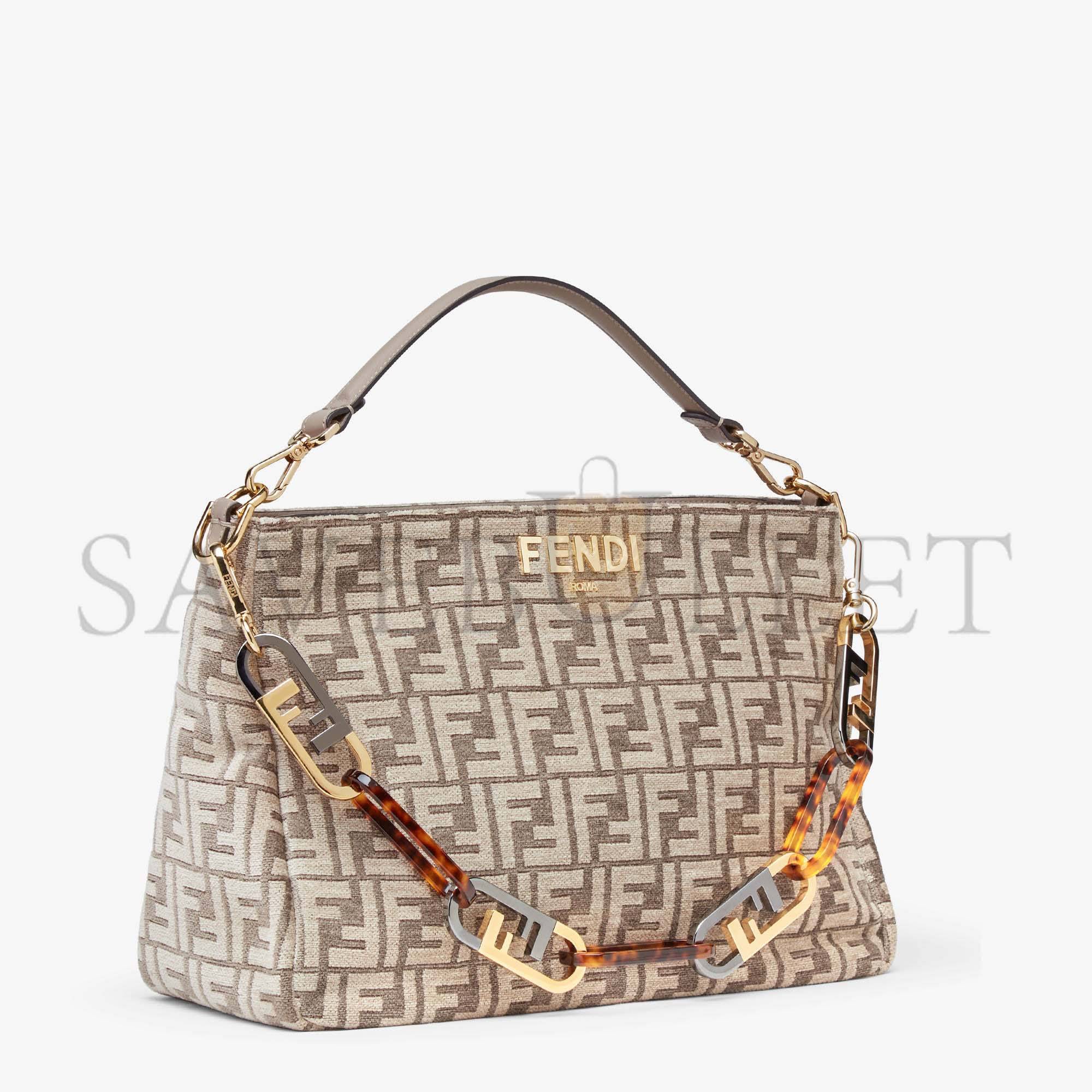 FENDI O’LOCK ZIPPER - DOVE GRAY TAPESTRY FABRIC BAG 8BR805ALFVF1IQU (36*23.5*14cm)