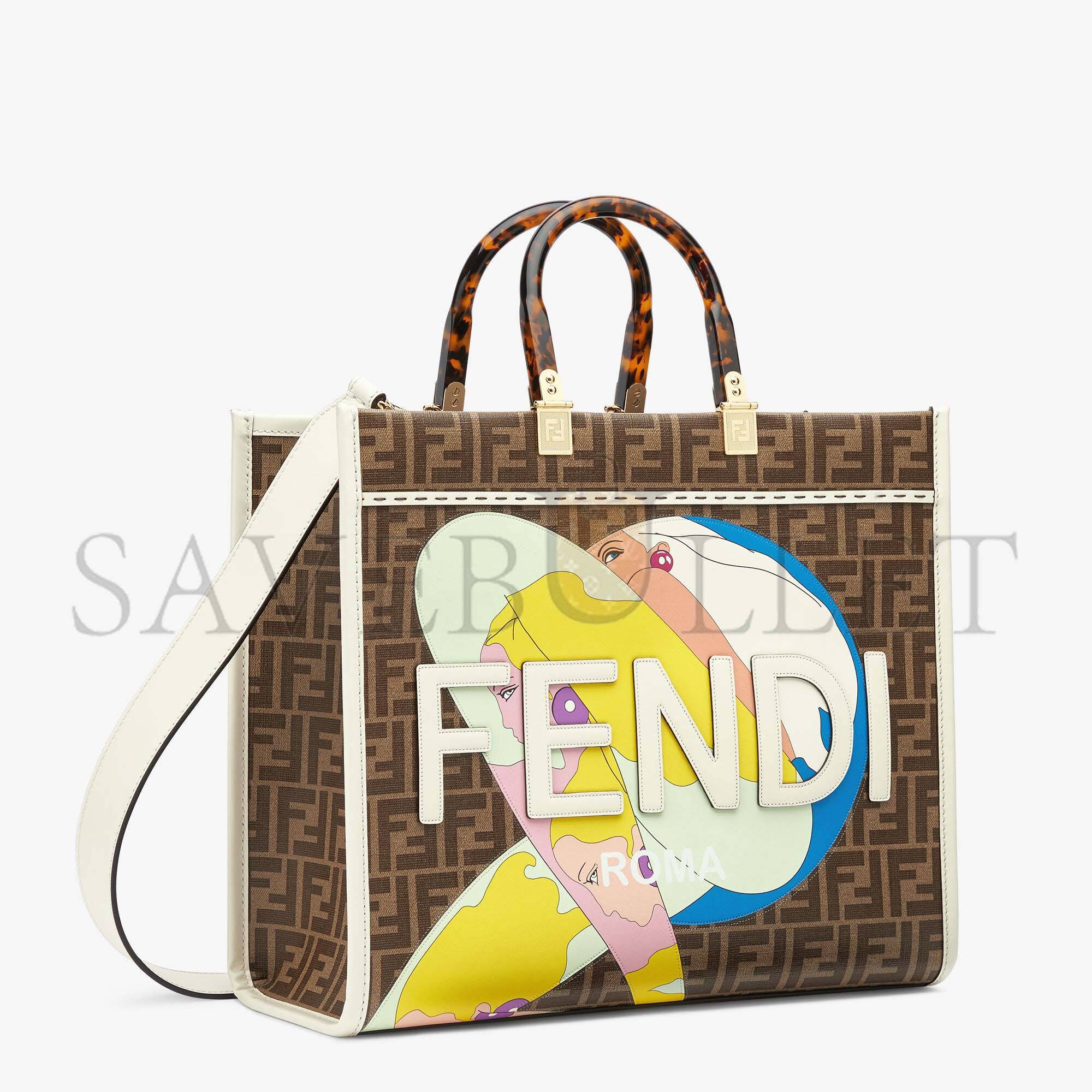 FENDI SUNSHINE MEDIUM - FF GLAZED FABRIC SHOPPER WITH INLAY 8BH386AJHJF1HB5 (35*31*17cm)