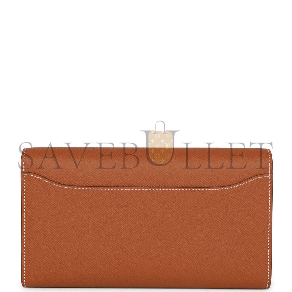 HERMES CONSTANCE WALLET TO GO GOLD EPSOM PALLADIUM HARDWARE (22*11cm)