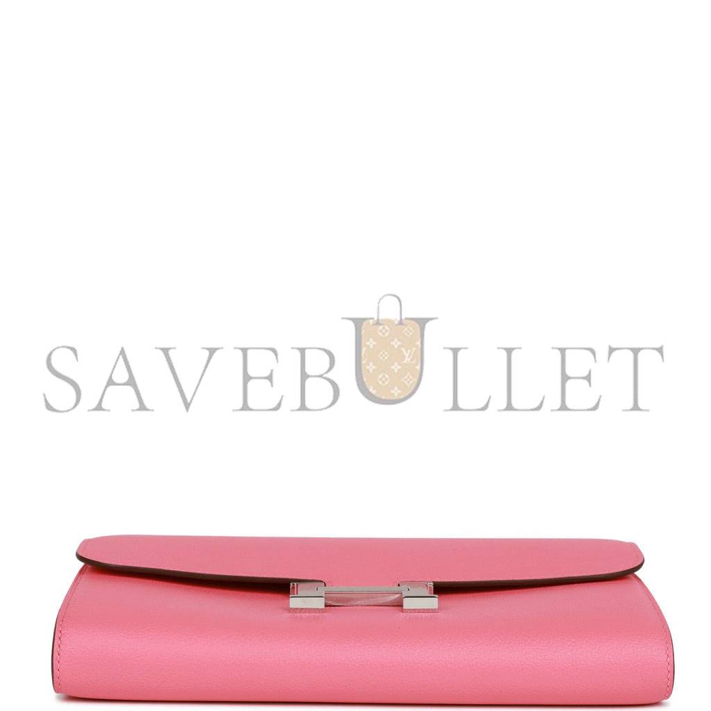 HERMES CONSTANCE WALLET TO GO ROSE AZALEE EVERCOLOR PALLADIUM HARDWARE (20.3*11.4*3.8cm)