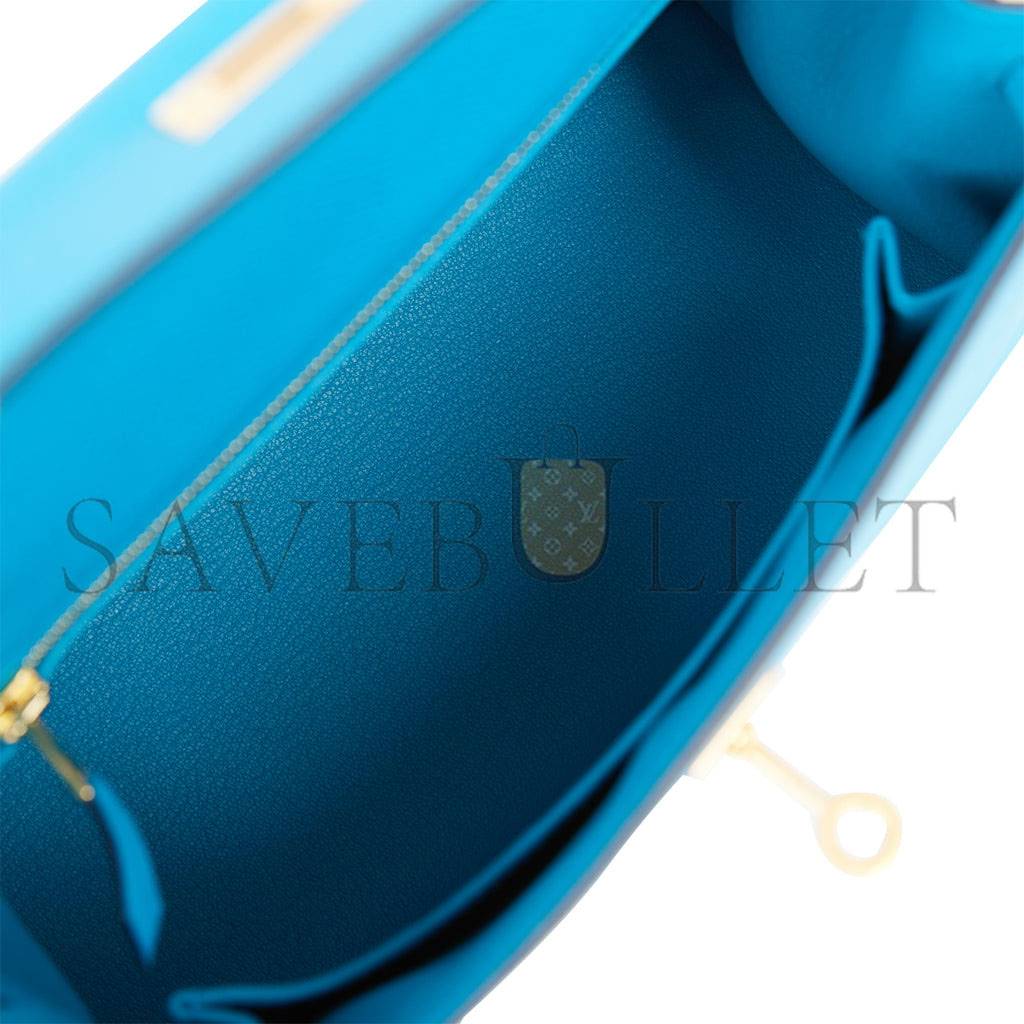 HERMES KELLY SELLIER 25 BLEU FRIDA EPSOM GOLD HARDWARE   (25*17*7cm)