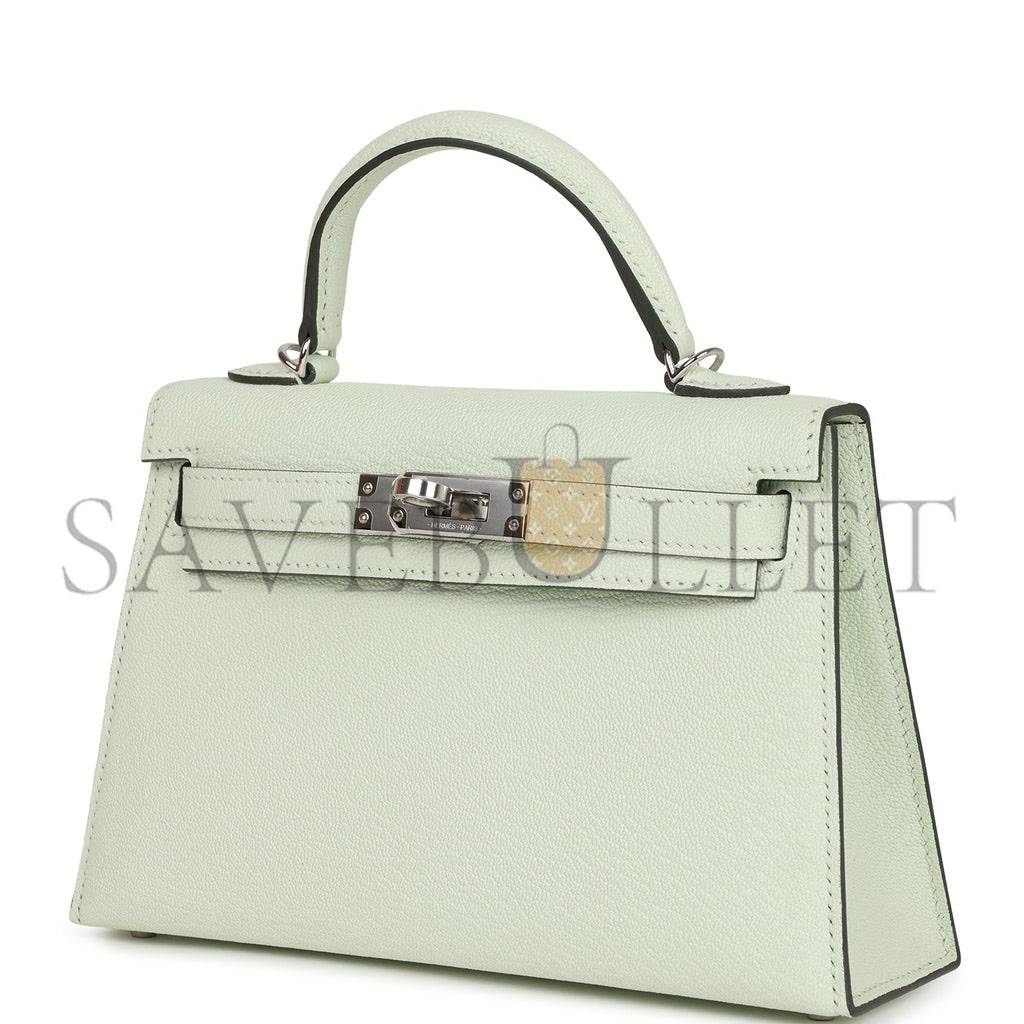 HERMES MINI KELLY SELLIER 20 VERT FIZZ CHEVRE PALLADIUM HARDWARE (19*12*5.5cm)