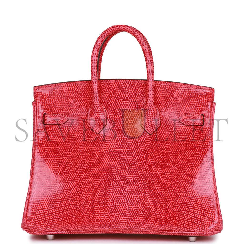 HERMES BIRKIN 25 ROSE EXTREME LIZARD  PALLADIUM HARDWARE (25*19*12cm)