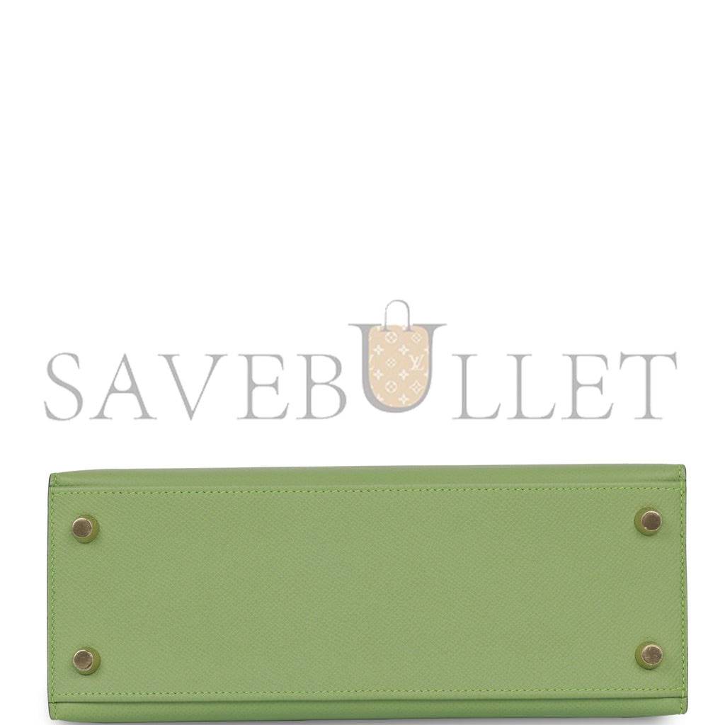 HERMES KELLY SELLIER 25 VERT CRIQUET EPSOM GOLD HARDWARE HANDMADE  (25*17*7cm)