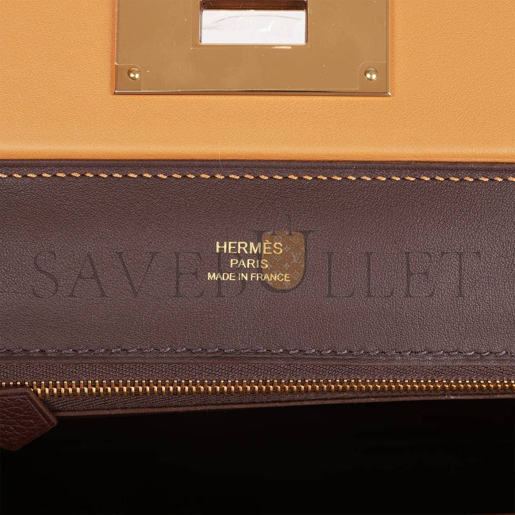 HERMES MINI 2424 BAG CARAMEL EVERCOLOR AND SESAME SWIFT VERSO GOLD HARDWARE (23*17*11cm)