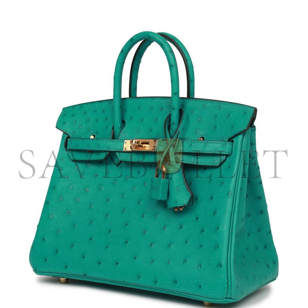 HERMES BIRKIN 25 VERT VERONE OSTRICH GOLD HARDWARE HANDMADE (25cm)