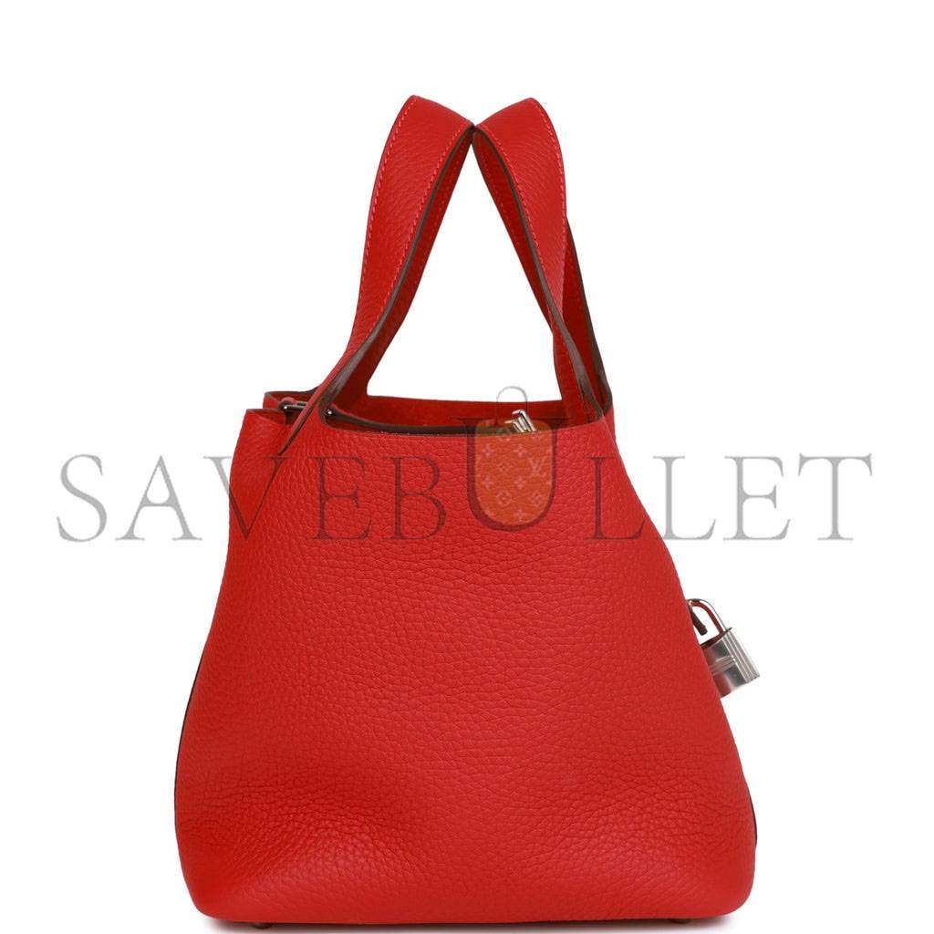 HERMES PICOTIN LOCK 18 VERMILLION CLEMENCE PALLADIUM HARDWARE (18*13*18cm)