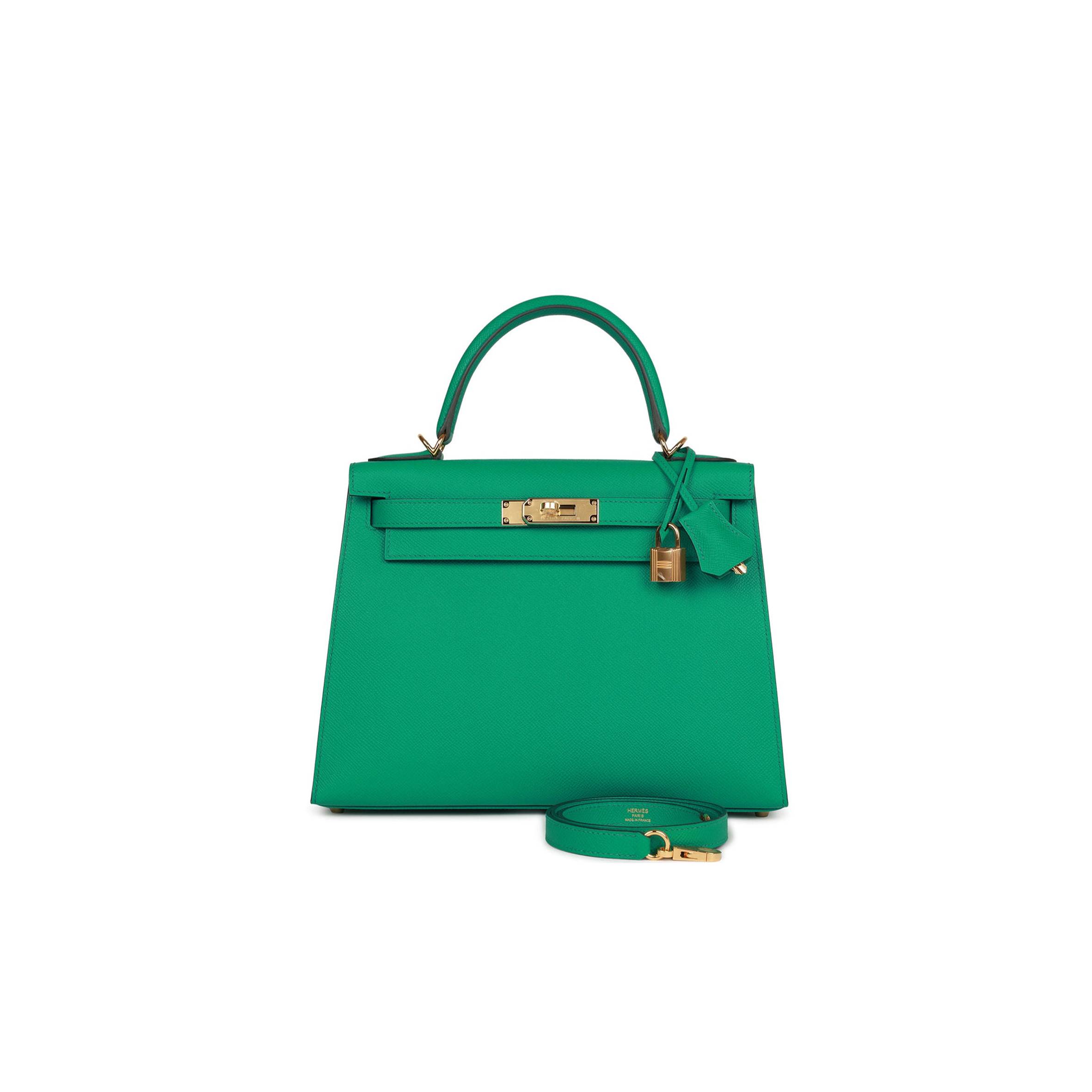 HERMES KELLY SELLIER 28 VERT JADE EPSOM GOLD HARDWARE (28*22*10cm)