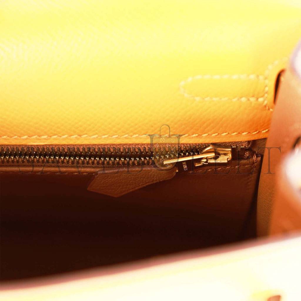 HERMES SPECIAL ORDER (HSS) KELLY SELLIER 25 JAUNE AMBRE AND GOLD EPSOM GOLD HARDWARE HANDMADE (25*17*7cm)