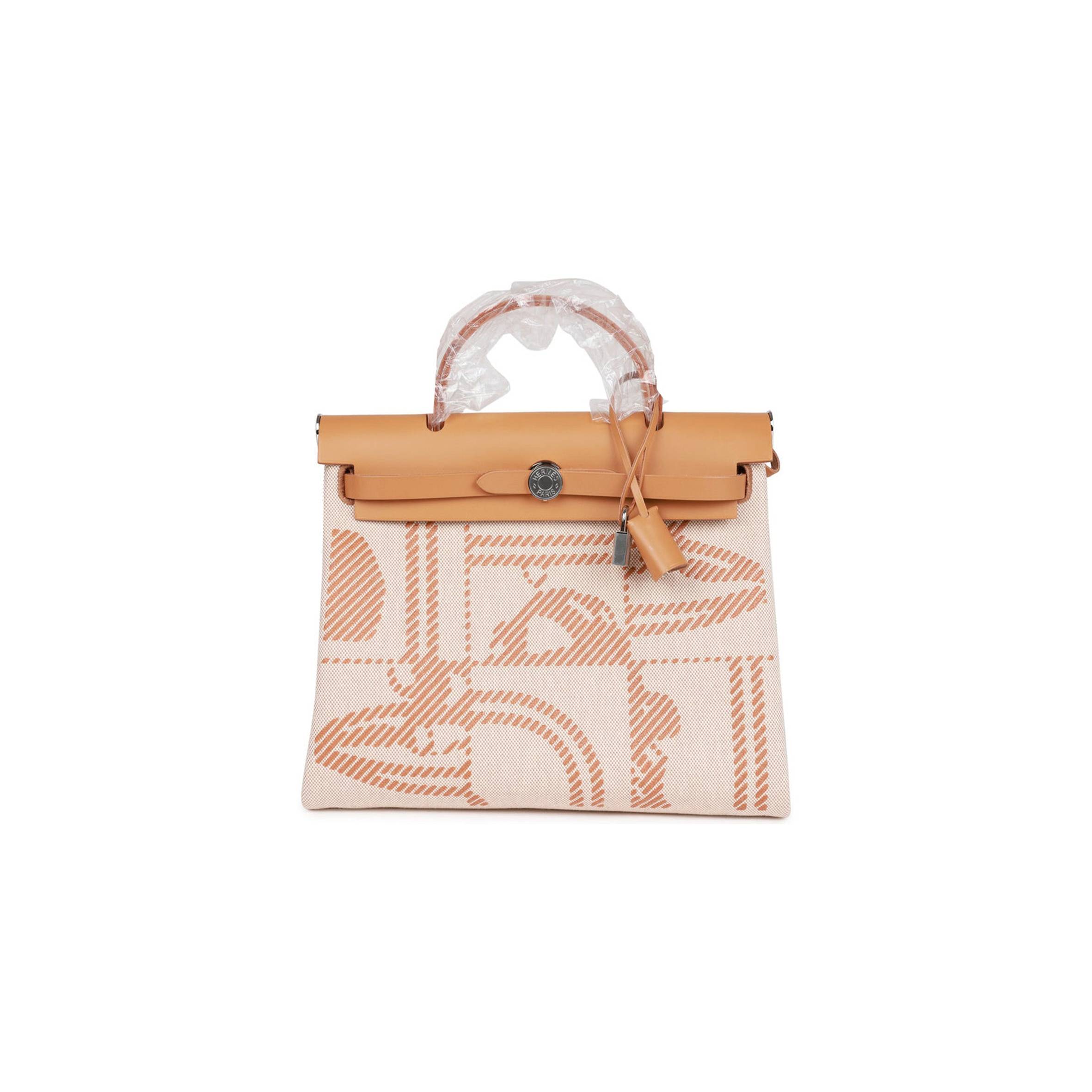 HERMES HERBAG ZIP PM 31 BRIDES DE GALA TOILE H BERLINE NATURAL SABLE PALLADIUM HARDWARE(30*27*11cm) 