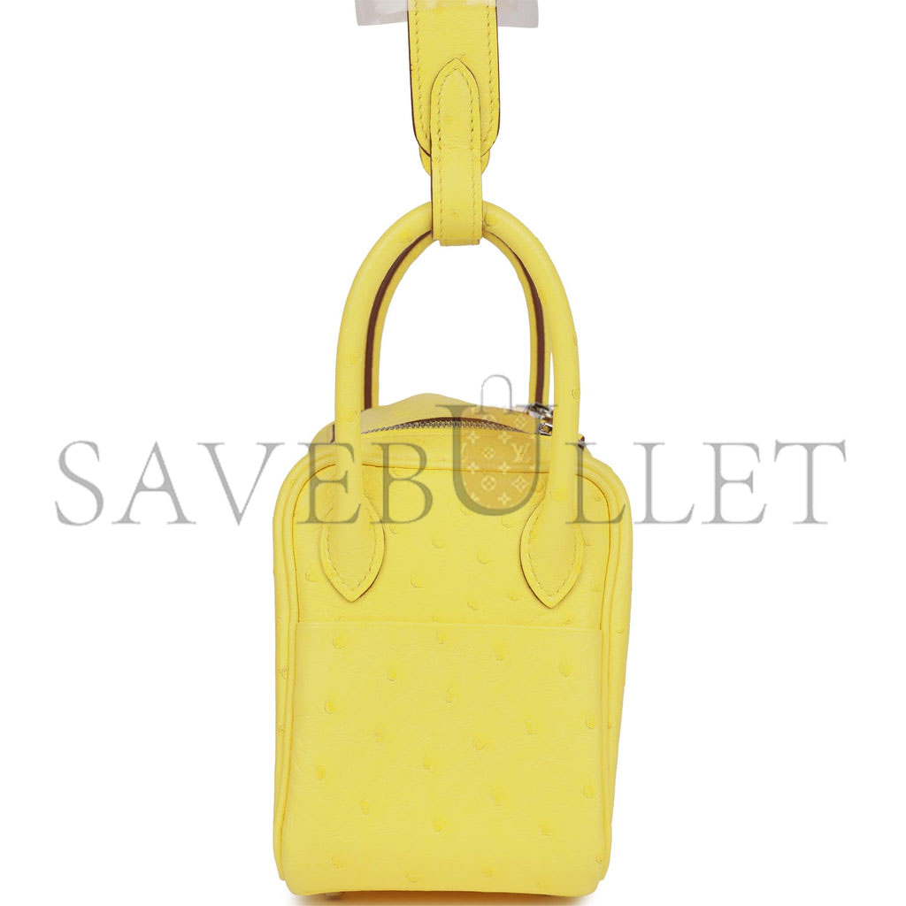 HERMES MINI LINDY JAUNE CITRON OSTRICH PALLADIUM HARDWARE (19*12.5*9)