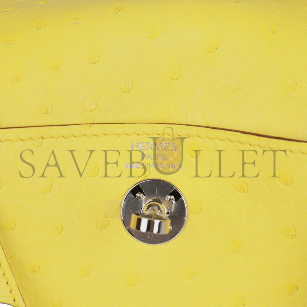 HERMES MINI LINDY JAUNE CITRON OSTRICH PALLADIUM HARDWARE (19*12.5*9)