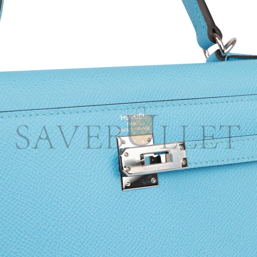 HERMES KELLY SELLIER 25 CELESTE EPSOM PALLADIUM HARDWARE  (25*17*7cm)