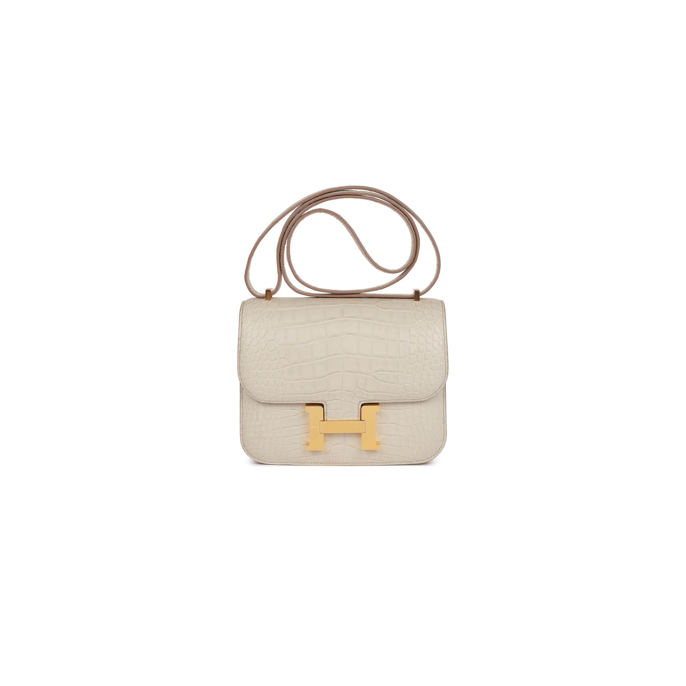 HERMES CONSTANCE 18 BETON MATTE ALLIGATOR GOLD HARDWARE (18cm)