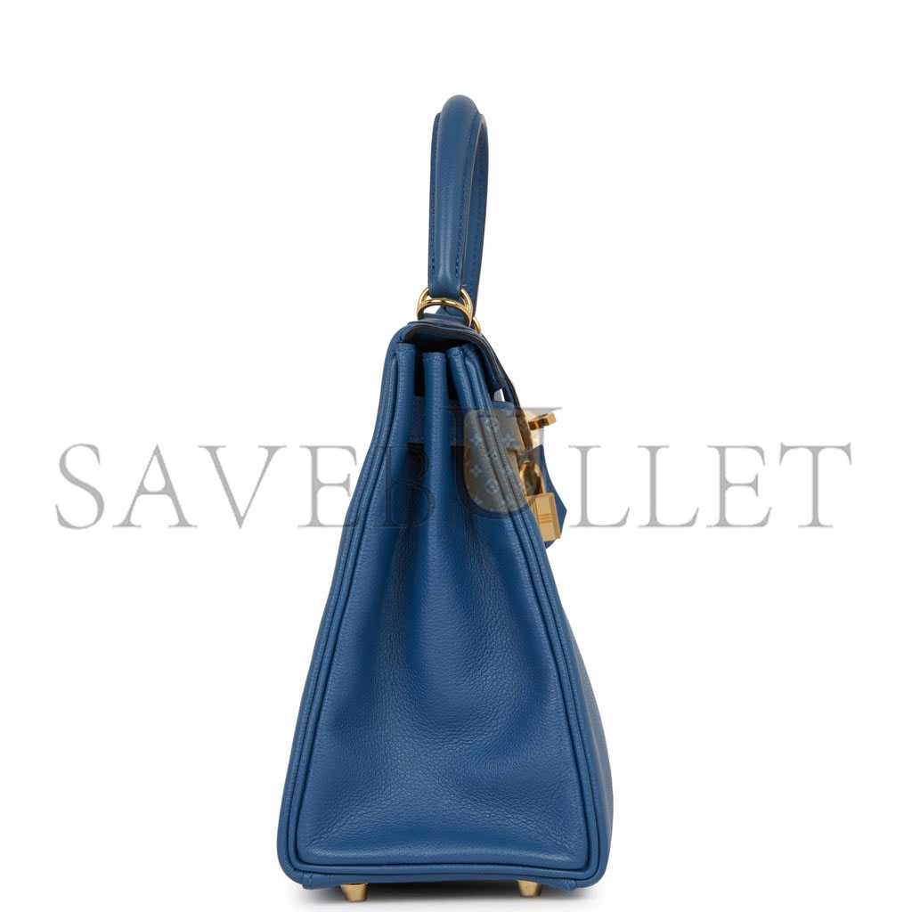 HERMES KELLY RETOURNE 28 BLEU AGATE EVERCOLOR GOLD HARDWARE  (28*22*10cm)