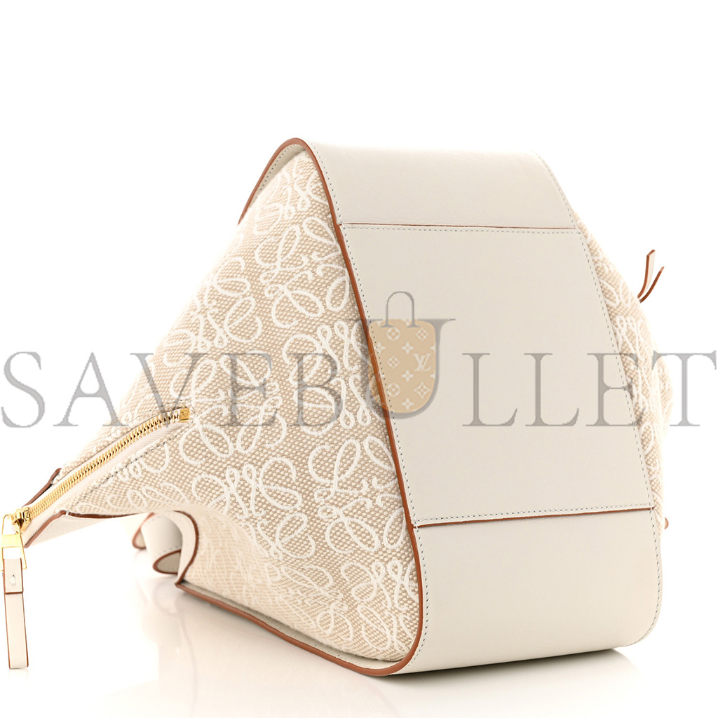 LOEWE CALFSKIN CANVAS ANAGRAM SMALL HAMMOCK SHOULDER BAG ECRU WHITE (26*26*14cm)