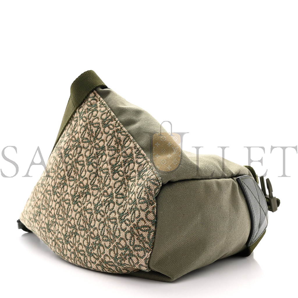 LOEWE JACQUARD ANAGRAM CALFSKIN ANTON SLING AVOCADO GREEN (34*20*10cm)