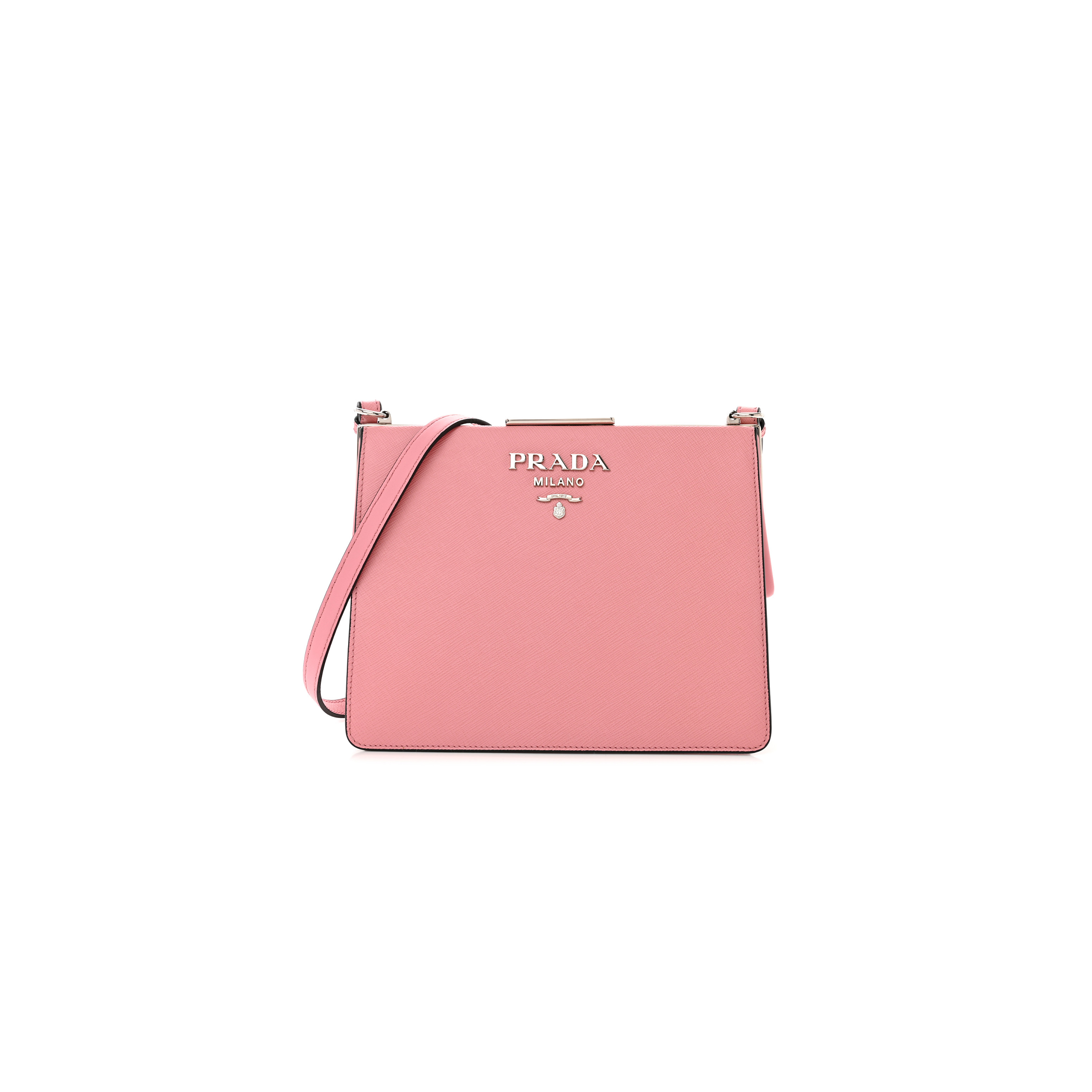 PRADA SAFFIANO CITY CALF LIGHT FRAME BAG PINK (22*18*9cm)