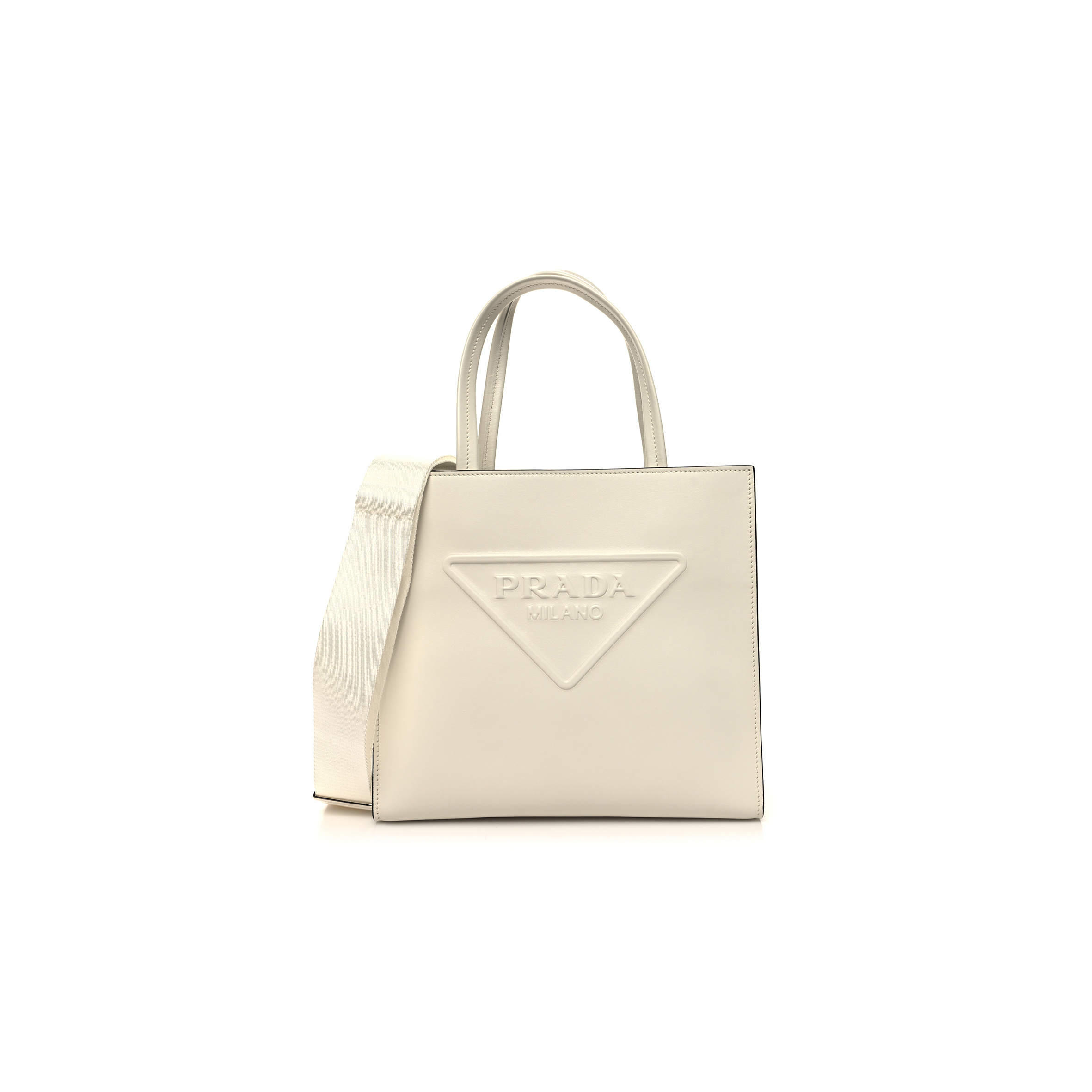 PRADA CALFSKIN TRIANGLE TOTE BAG WHITE (25*23*9cm)