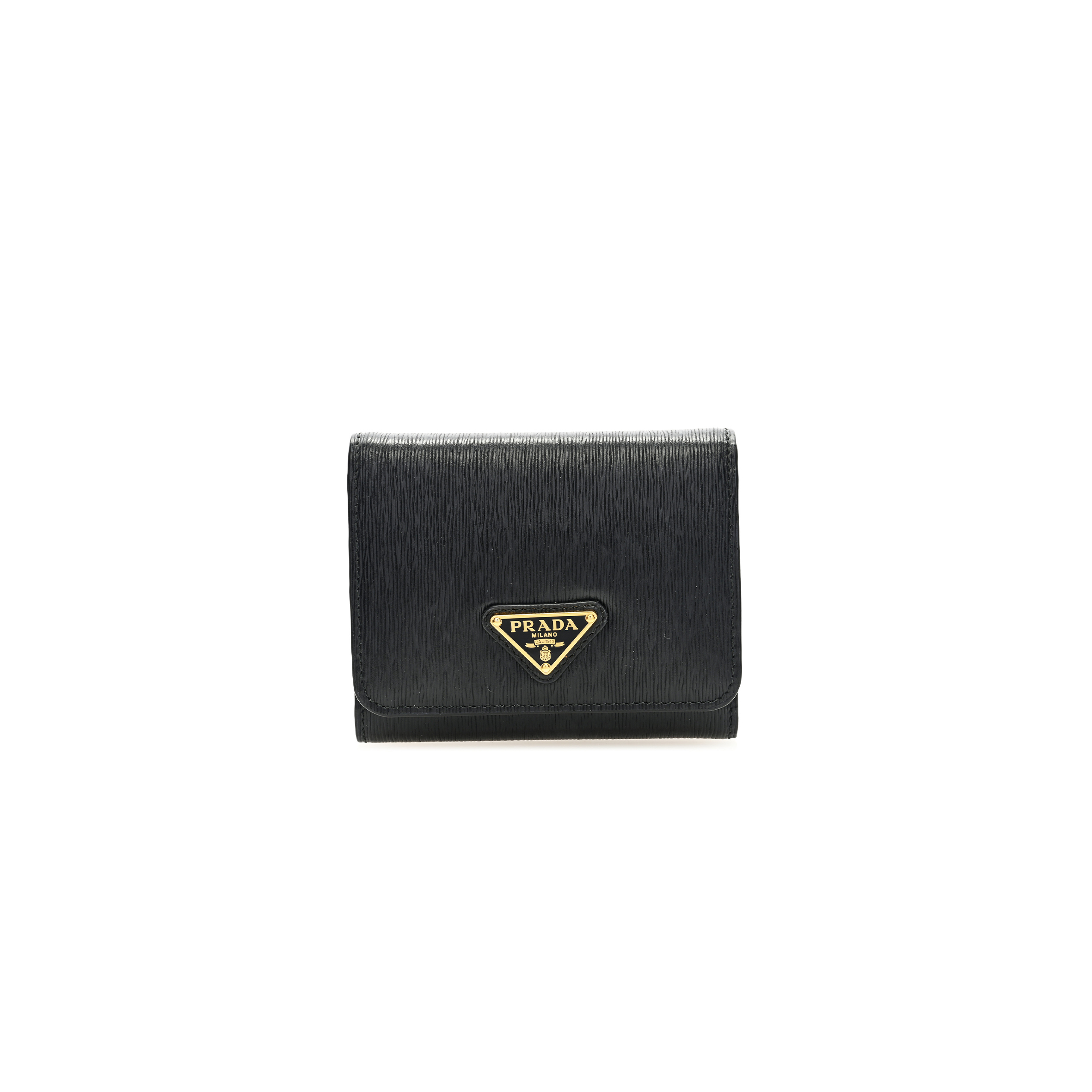 PRADA VITELLO MOVE TRI-FOLD COMPACT WALLET BLACK (11*10*1cm)