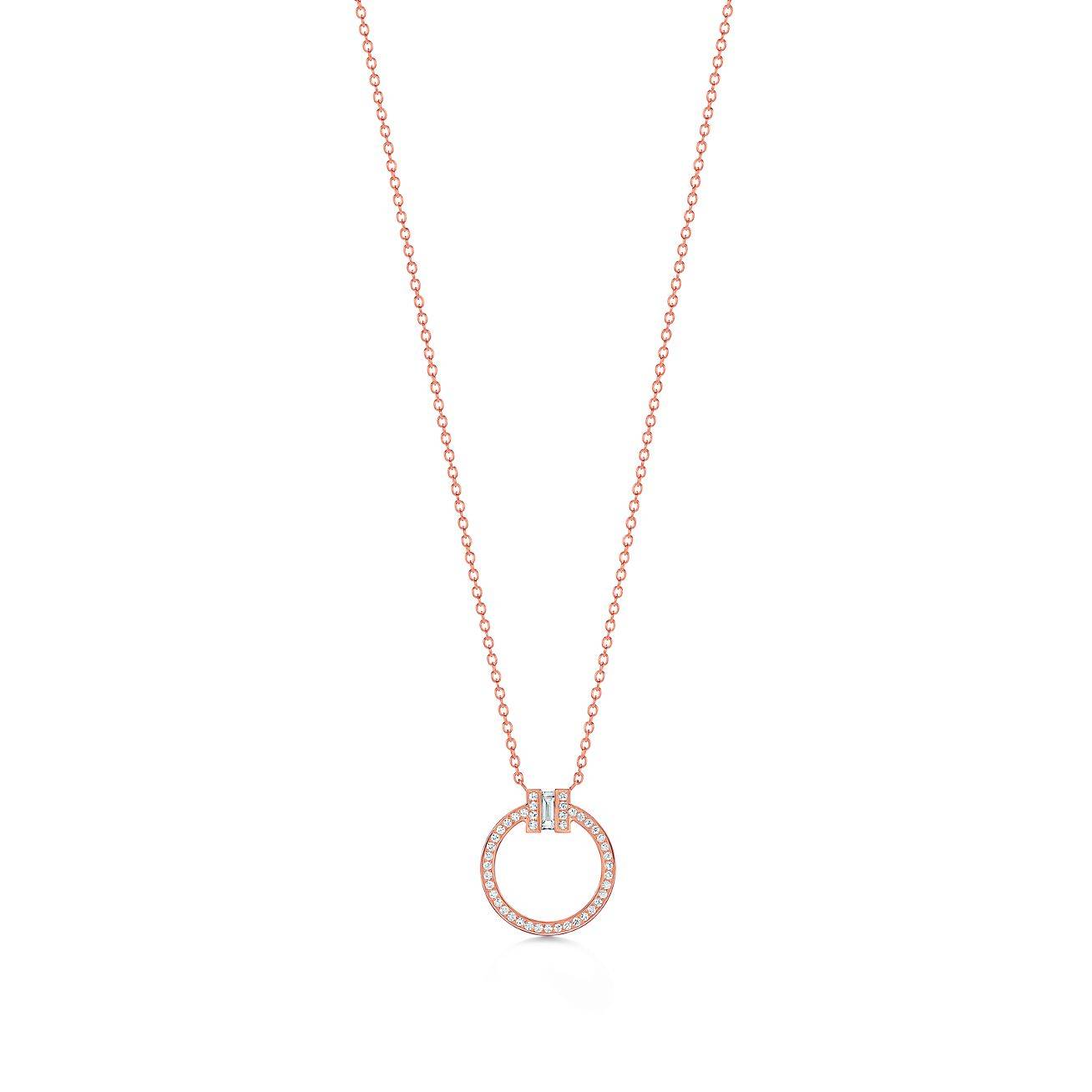 Tiffany T Diamond Pendant in 18k Rose Gold with a Baguette Diamond