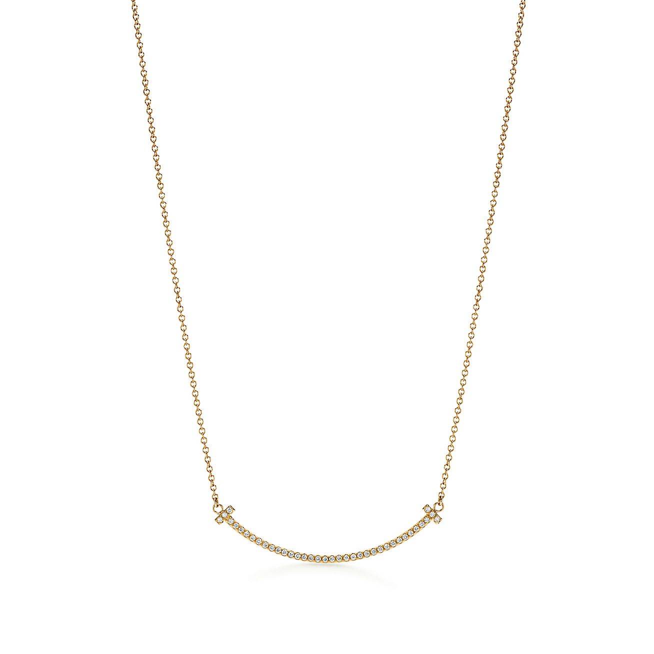 TIFFANY T SMILE PENDANT IN YELLOW GOLD WITH DIAMONDS, SMALL