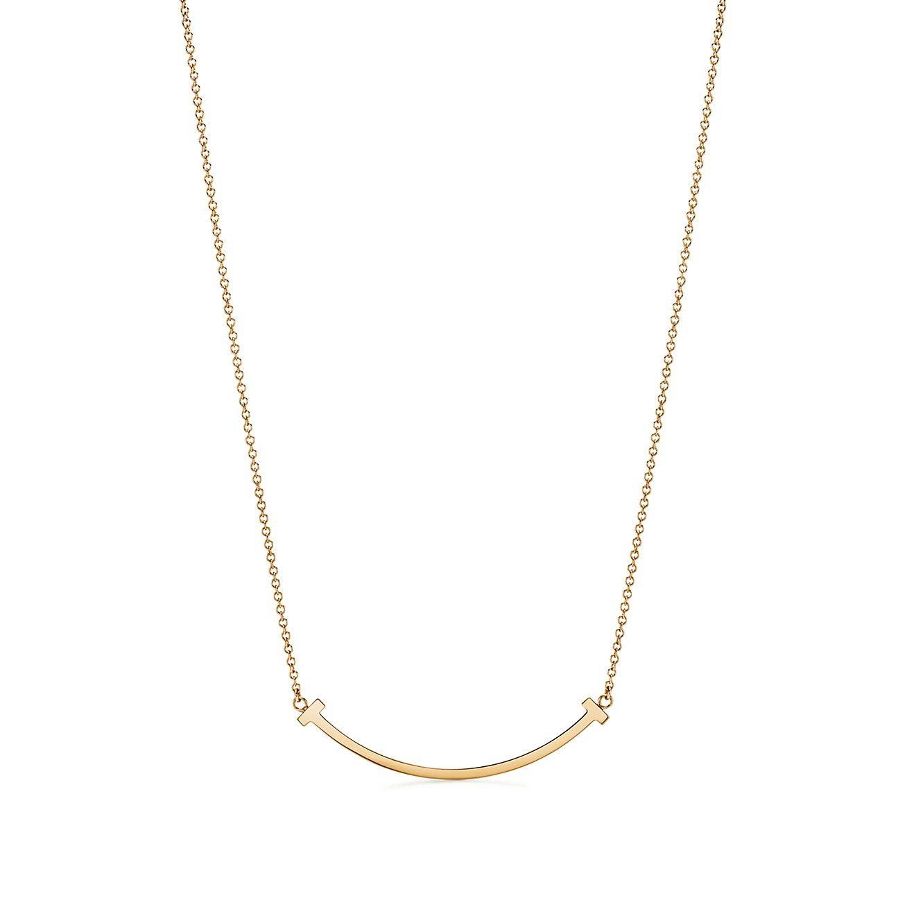 TIFFANY T SMILE PENDANT IN YELLOW GOLD WITH DIAMONDS, SMALL