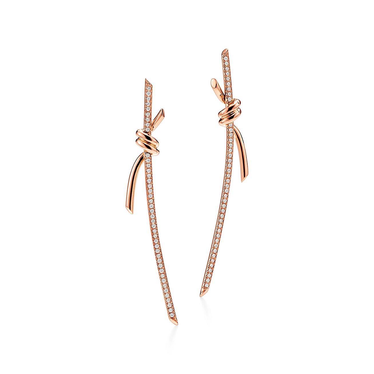 TIFFANY KNOT DROP EARRINGS IN ROSE GOLD WITH DIAMONDS