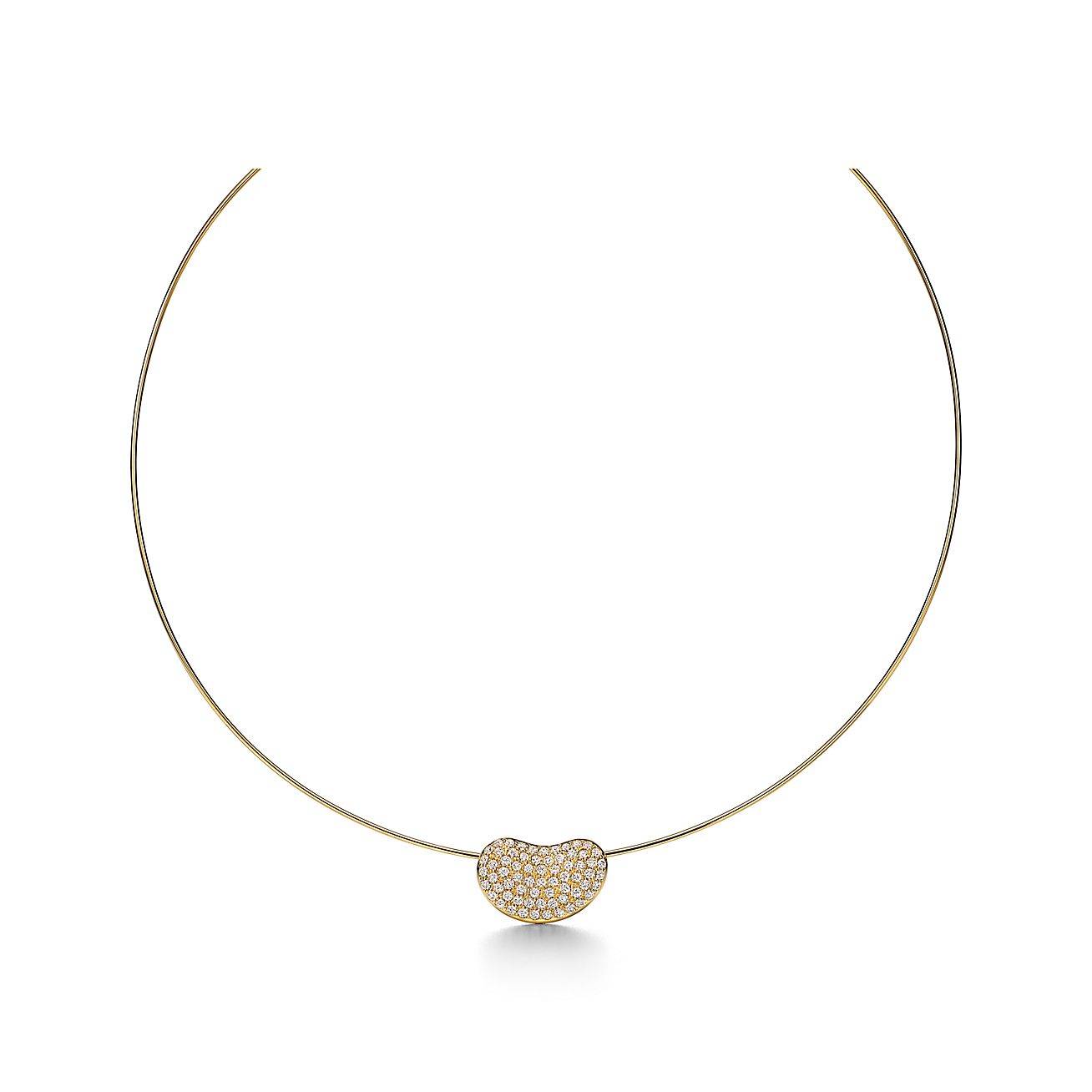 TIFFANY ELSA PERETTI® BEAN® DESIGN WIRE NECKLACE IN GOLD WITH PAVÉ DIAMONDS, 20 MM