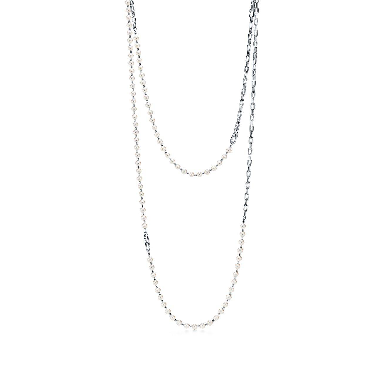 TIFFANY HARDWEAR PEARL WRAP NECKLACE IN SILVER, 7-8 MM