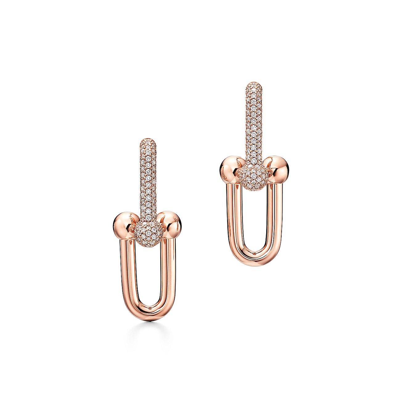 TIFFANY HARDWEAR LINK EARRINGS IN 18K ROSE GOLD WITH PAVÉ DIAMONDS