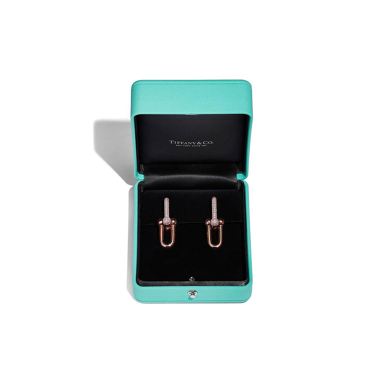 TIFFANY HARDWEAR LINK EARRINGS IN 18K ROSE GOLD WITH PAVÉ DIAMONDS