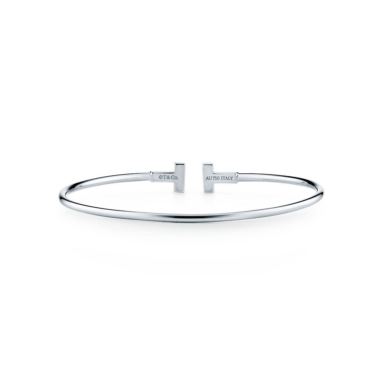 Tiffany T Narrow Wire Bracelet in 18k White Gold