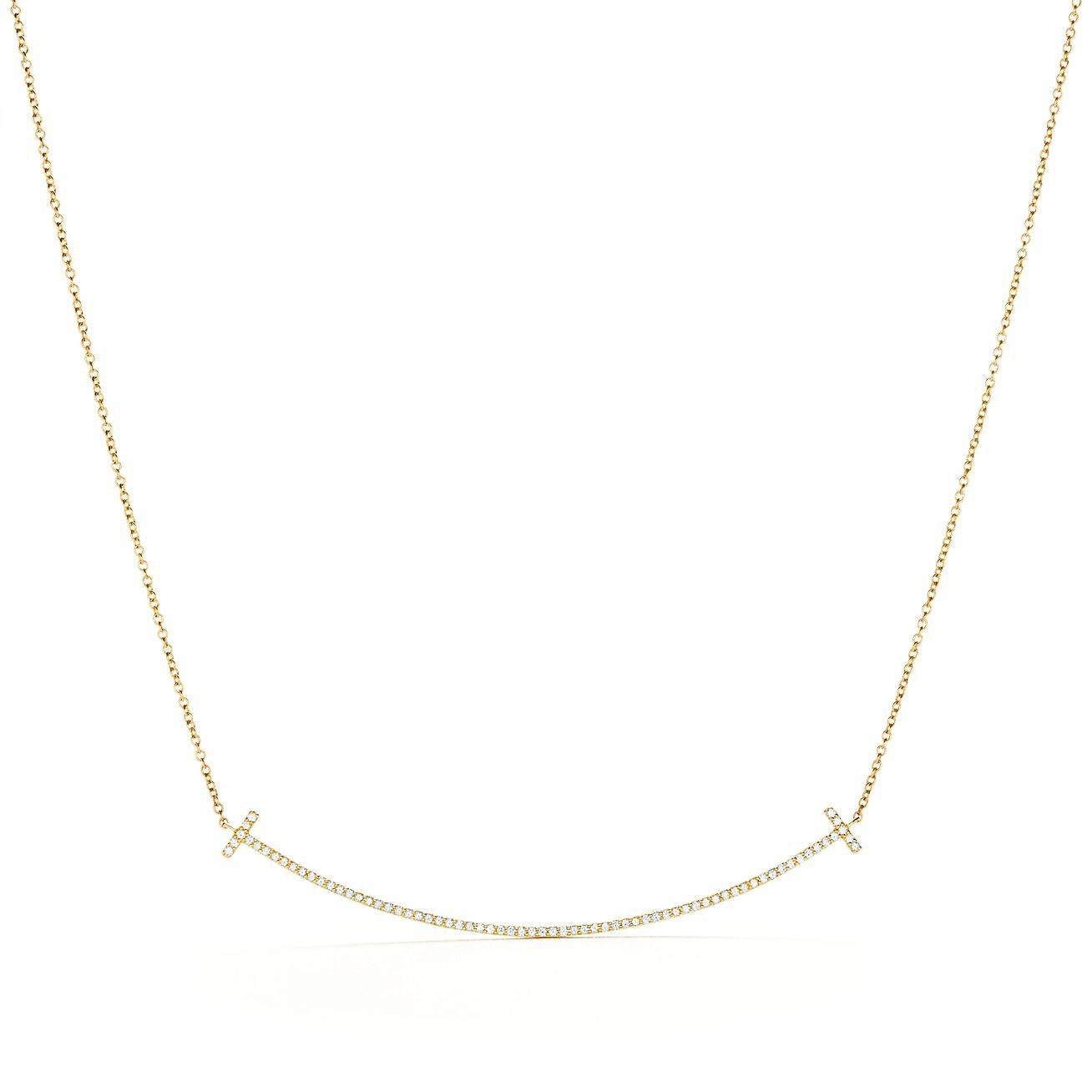 TIFFANY T SMILE PENDANT IN YELLOW GOLD WITH DIAMONDS, LARGE