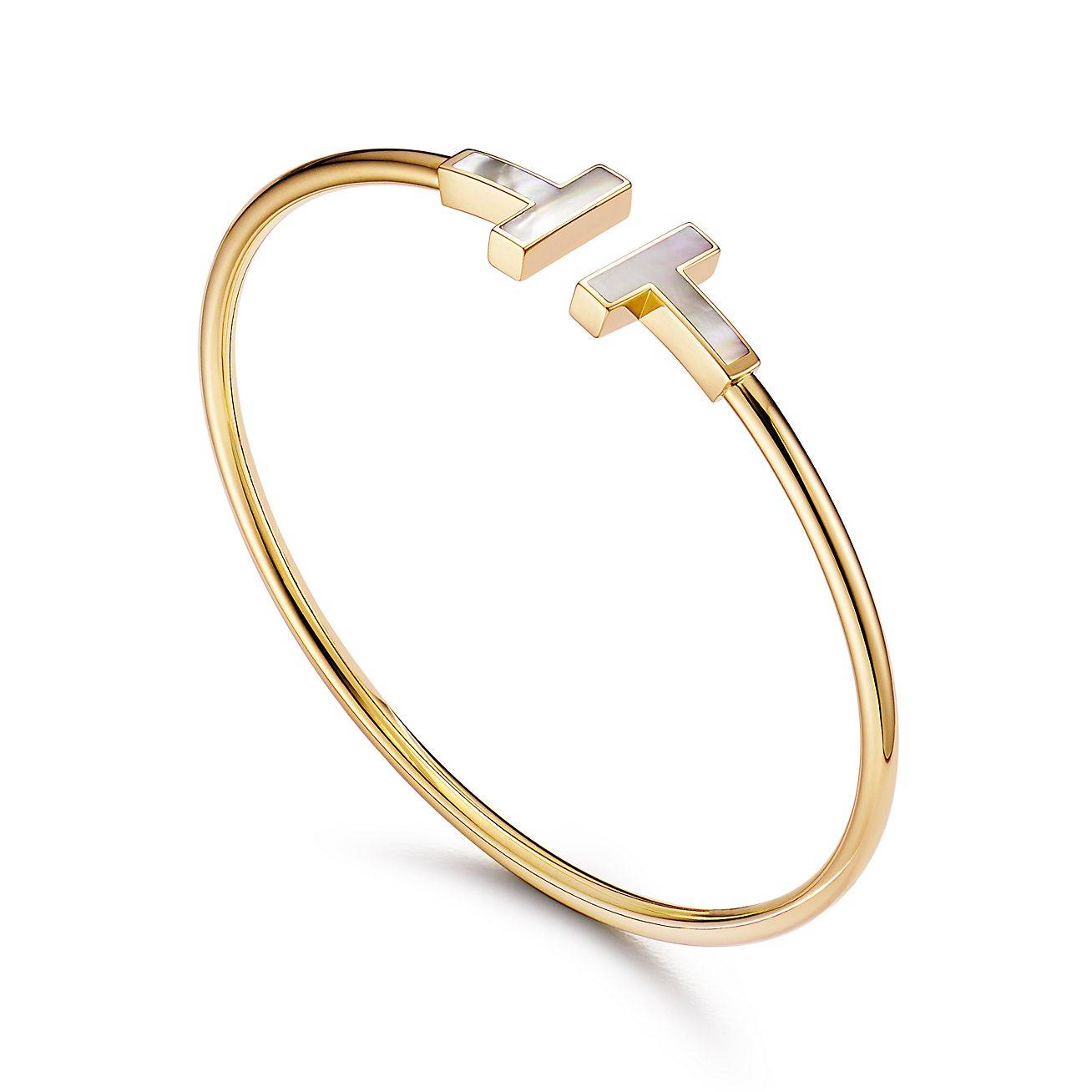 TIFFANY T WIRE BRACELET IN YELLOW GOLD WITH MOTHER-OF-PEARL