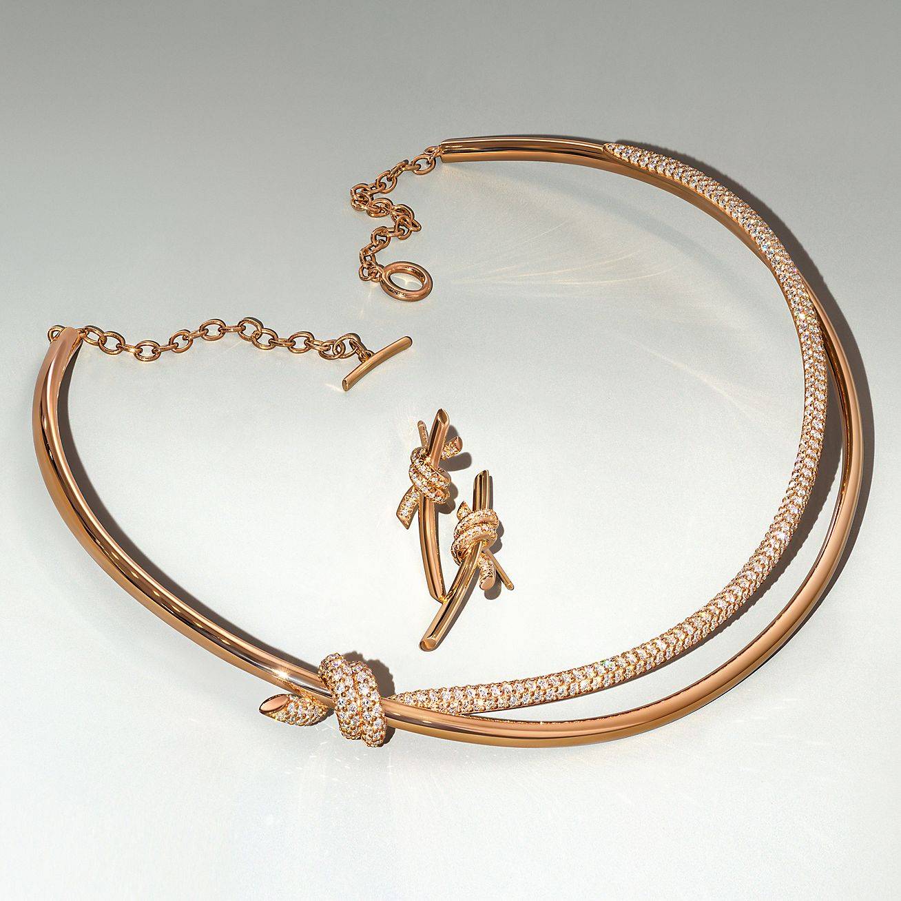 TIFFANY KNOT DOUBLE ROW NECKLACE IN ROSE GOLD WITH DIAMONDS