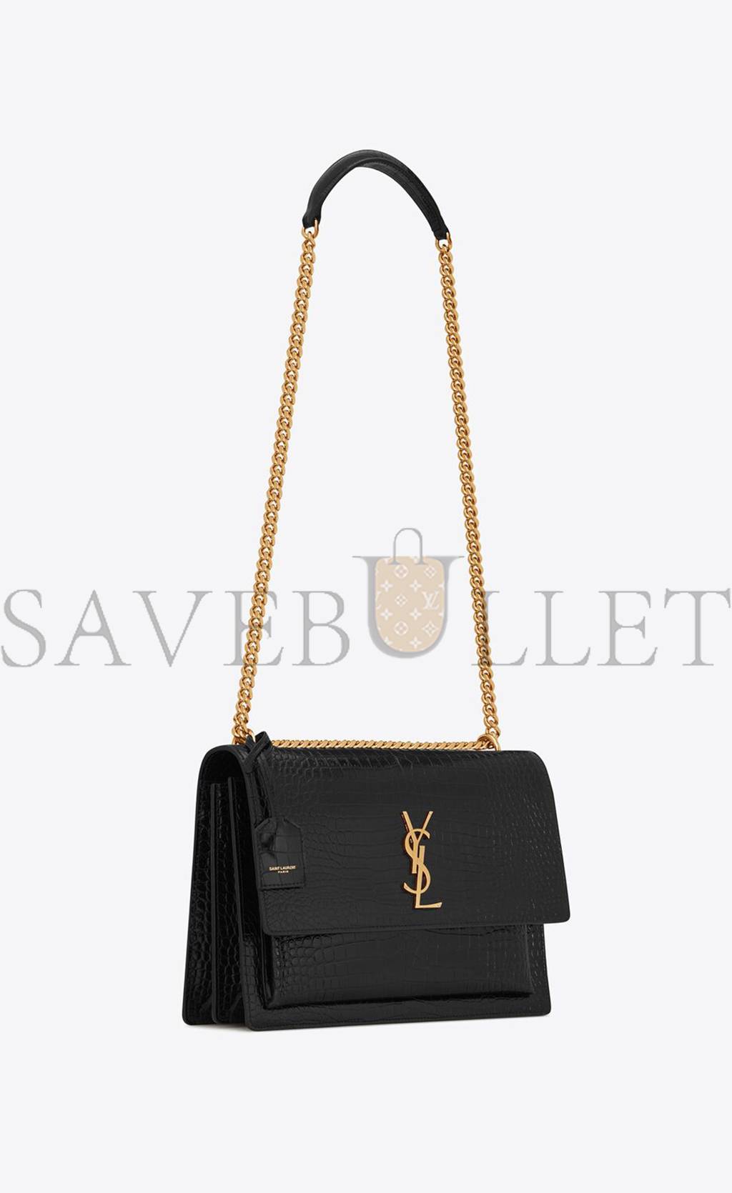 YSL SUNSET LARGE CHAIN BAG IN CROCODILE-EMBOSSED SHINY LEATHER 498779DND0J1000 (27*18*8cm)