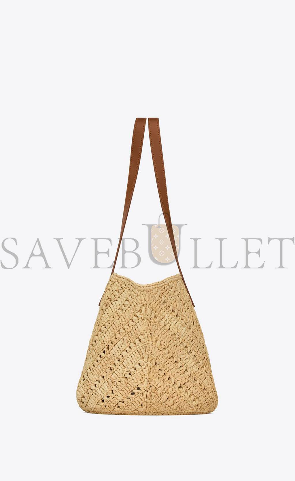 YSL PANIER SMALL IN RAFFIA AND VEGETABLE-TANNED LEATHER 751240GAADJ2080 (38*21*20cm)