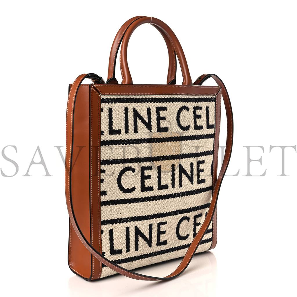 CELINE ALL OVER TEXTILE CALFSKIN SMALL VERTICAL CABAS NATURAL TAN BLACK (32*29*8cm)