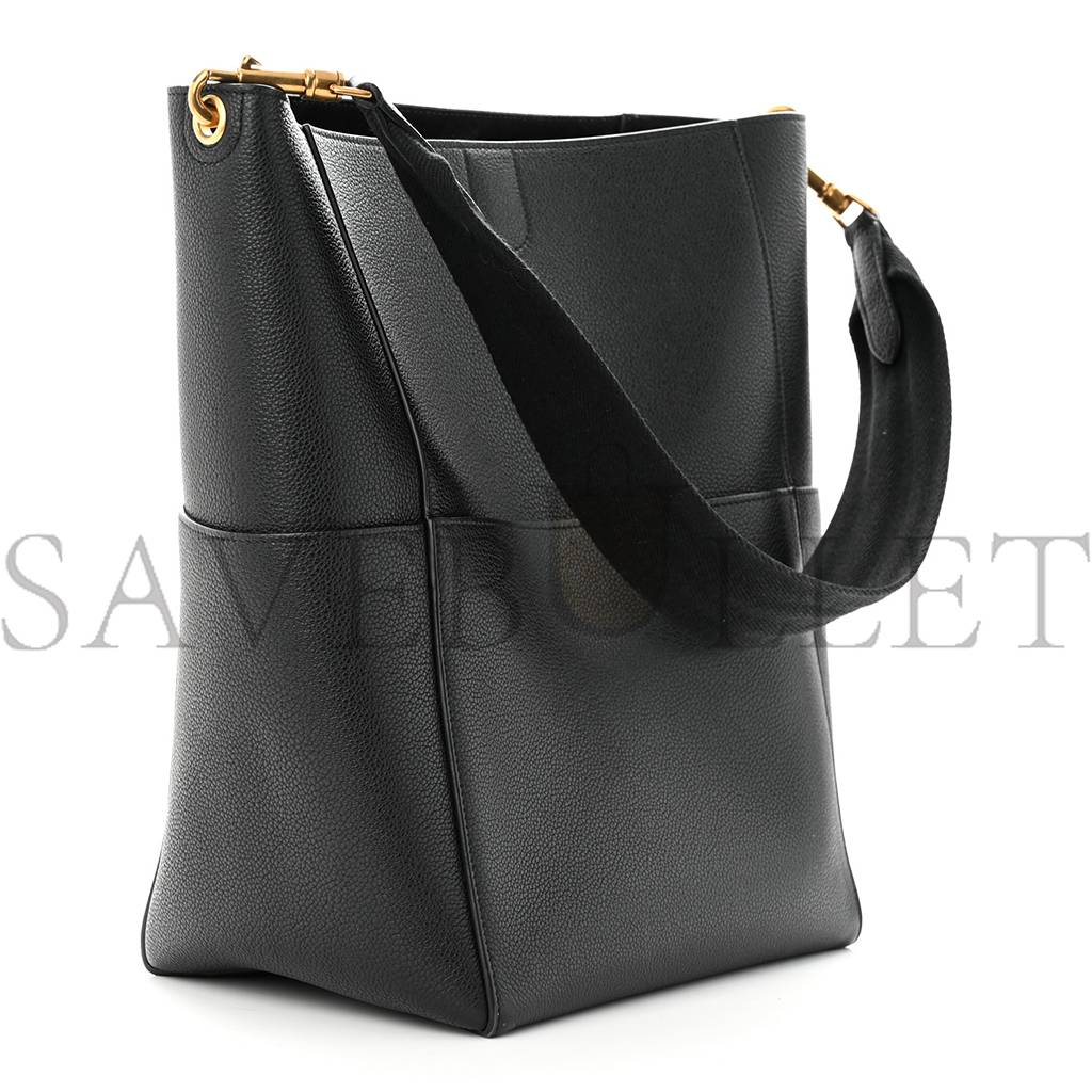 CELINE SOFT GRAINED CALFSKIN SANGLE BUCKET BAG BLACK (33*23*15cm)