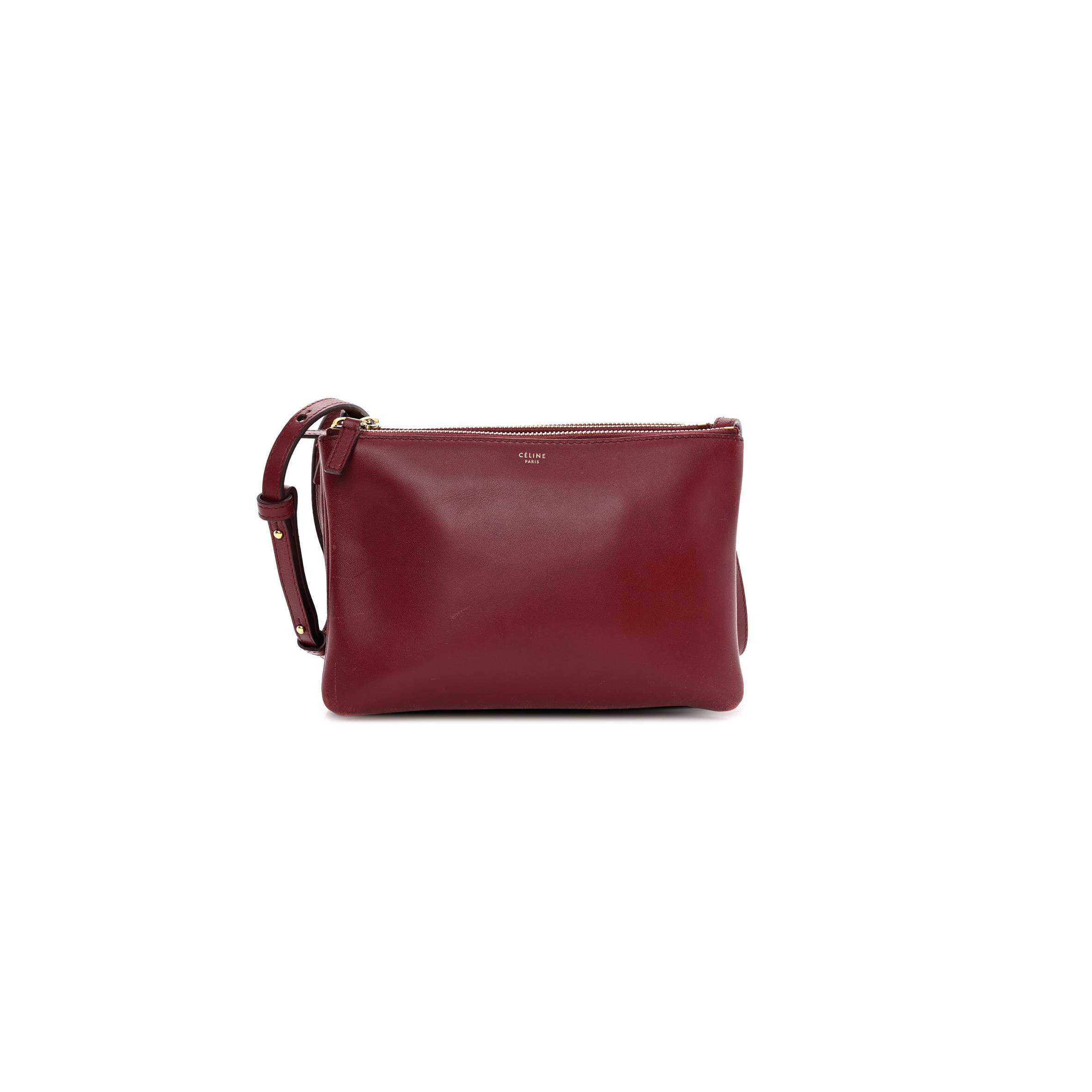 CELINE SMOOTH LAMBSKIN SMALL TRIO CROSSBODY BAG BURGUNDY (22*15*4cm)