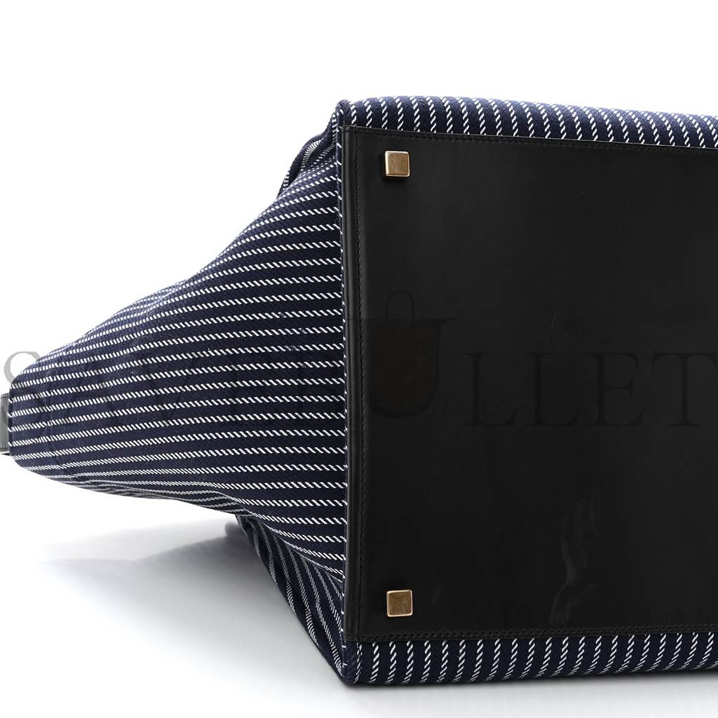 CELINE COTTON CANVAS STRIPED MEDIUM PHANTOM LUGGAGE BLUE WHITE (30*28*25cm)