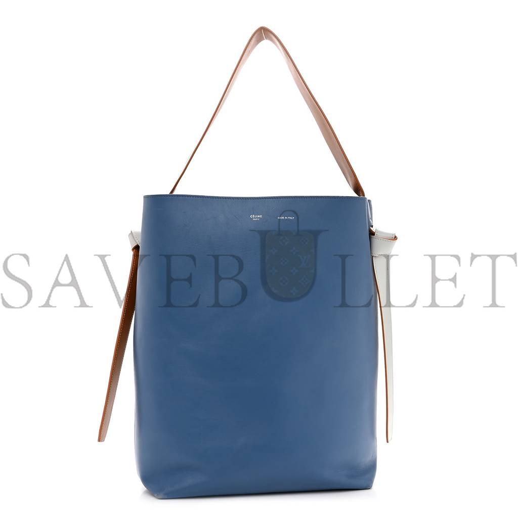 CELINE SHINY SMOOTH CALFSKIN SMALL TWISTED CABAS WASHED BLUE BLACK (36*26*11cm)